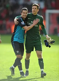 Liverpool V Arsenal 2011-12 Prints: Arsenal's Unforgettable Victory: Van Persie and Szczesny's Triumphant Celebration at Anfield