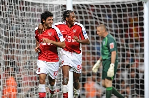 Arsenal V West Bromwich Albion - Carling Cup 2009-10 Prints: Arsenal's Unstoppable Duo: Carlos Vela and Sanchez Watt's 2-0 Goal Celebration vs