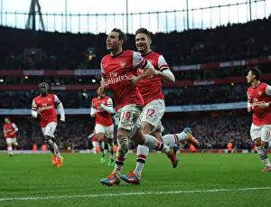 Arsenal V Fulham 2013-14 Prints: Arsenal's Unstoppable Duo: Cazorla and Giroud's Electric Goal Dance (2013-14)