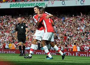 Arsenal's Unstoppable Duo: Diaby and van Persie Celebrate Their Second Goal Against Portsmouth (4-1), Emirates Stadium, 2009