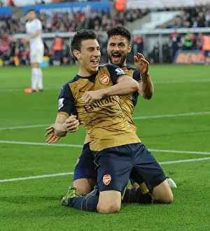 Arsenal's Unstoppable Duo: Koscielny and Giroud's Glorious Goal Celebration at Swansea, 2015-16