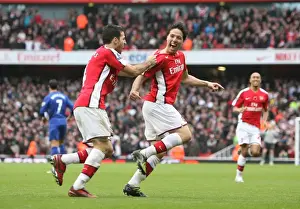 Arsenal V Manchester United 2008-09 Prints: Arsenal's Unstoppable Duo: Nasri and Fabregas's Goal Celebration vs