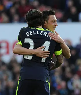 Stoke City V Arsenal 2016-17 Prints: Arsenal's Unstoppable Duo: Ozil and Bellerin Celebrate Goal Against Stoke City