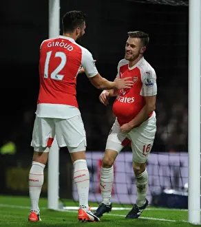 Watford V Arsenal 2015/16 Prints: Arsenal's Unstoppable Duo: Ramsey and Giroud Celebrate Goals Against Watford (2015/16)