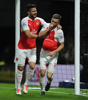 Watford V Arsenal 2015/16 Prints: Arsenal's Unstoppable Duo: Ramsey and Giroud's Triumphant Goal Celebration vs