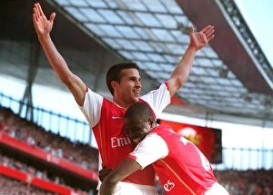 Arsenal v Inter Milan 2007-08 Collection: Arsenal's Unstoppable Duo: Robin van Persie and Emmanuel Eboue Celebrate Victory Over Inter Milan