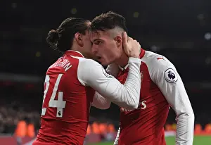 Arsenal V Liverpool 2017-18 Prints: Arsenal's Unstoppable Duo: Xhaka and Bellerin's Goal Celebrations vs