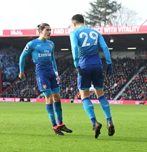 AFC Bournemouth V Arsenal 2017-18 Prints: Arsenal's Unstoppable Goal Celebration: Bellerin and Xhaka's Thrilling Moment vs Bournemouth
