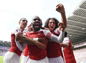 Arsenal's Unstoppable Moment: Lacazette, Bellerin, Guendouzi's Triumphant Celebration of Second Goal vs. Cardiff City (2018-19)