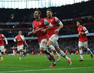 Arsenal V Fulham 2013-14 Prints: Arsenal's Unstoppable Partnership: Cazorla and Giroud Celebrate Their First Goals Against Fulham