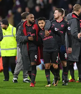 Burnley V Arsenal 2017-18 Prints: Arsenal's Unstoppable Strikers: Lacazette and Sanchez Celebrate Victory over Burnley