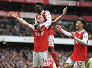 Arsenal V Leeds United 2022-23 Prints: Arsenal's Unstoppable Triumph: Xhaka