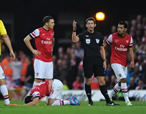 Norwich City V Arsenal 2012-13 Prints: Arsenal's Vermaelen Protests Referee Decision Against Norwich (2012-13)