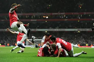 Arsenal V Newcastle United 2011-12 Prints: Arsenal's Vermaelen Scores, Celebrates with Team against Newcastle United (2011-12)