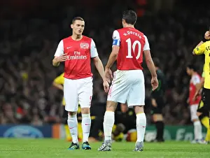 Arsenal V Borussia Dortmund 2011-12 Prints: Arsenal's Vermaelen and van Persie Face Off Against Borussia Dortmund in 2011-12 Champions League