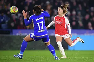Arsenal's Victoria Pelova Faces Pressure from Leicester City's Julie Thibaud in Barclays Women's Super League Clash