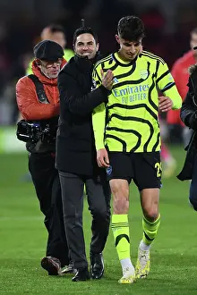 Brentford V Arsenal 2023-24 Prints: Arsenal's Victory at Brentford: Mikel Arteta Celebrates with Kai Havertz