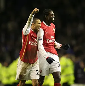 Everton V Arsenal 2007-08 Prints: Arsenal's Victory Celebration: Gael Clichy and Emmanuel Adebayor at Goodison Park