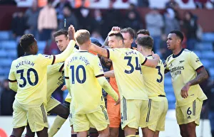 Arsenal's Victory Celebration: Nketiah, Smith Rowe, Xhaka, Tierney, and Gabriel Rejoice after Winning against Aston Villa