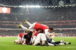 Images Dated 1st February 2011: Arsenal's Victory: Koscielny and Teammates Celebrate Second Goal Against Everton (2-1)