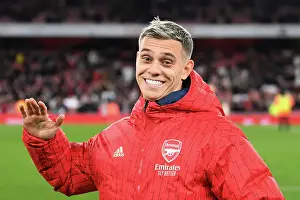 Arsenal's Victory: Leandro Trossard Celebrates at Emirates Stadium (Arsenal v Burnley 2023-24)