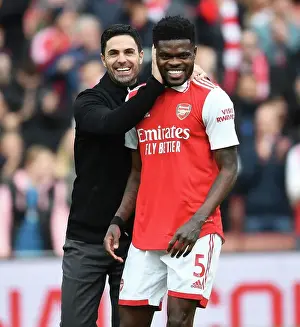 Arsenal V Crystal Palace 2022-23 Prints: Arsenal's Victory: Mikel Arteta and Thomas Partey's Triumphant Moment (2022-23)