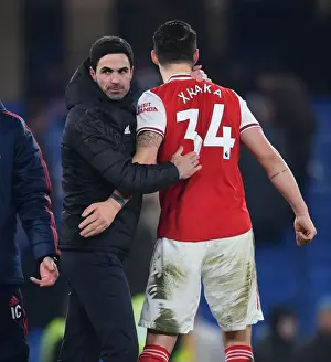Arsenal's Victory at Stamford Bridge: Mikel Arteta Celebrates with Granit Xhaka