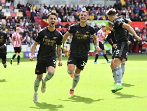 Brentford v Arsenal 2022-23 Collection: Arsenal's Vieira and Xhaka Celebrate Their Roles in Scoring the Third Goal Against Brentford