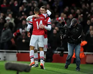 Arsenal V Liverpool 2012-13 Prints: Arsenal's Walcott and Ramsey: Celebrating a Goal Against Liverpool (2012-13)