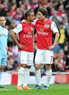 Images Dated 8th April 2012: Arsenal's Walcott and Rosicky in Action against Manchester City (2011-12)