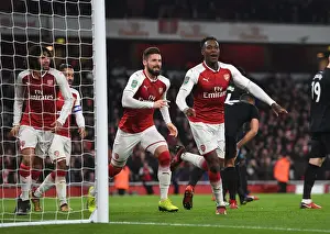 Arsenal V West Ham United - Carabao Cup 2017-18 Prints: Arsenal's Welbeck and Giroud: Celebrating a Goal in Carabao Cup Quarterfinal vs West Ham United