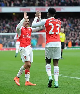 Arsenal V Leicester City 2015-16 Prints: Arsenal's Welbeck and Sanchez Celebrate Goal Against Leicester City (2016)