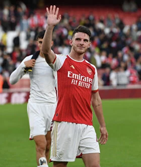 Arsenal v AS Monaco 2023-24 Collection: Arsenal's Welcome: Rice Greets Fans After Arsenal FC vs AS Monaco Emirates Cup Match, 2023