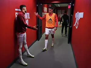 Arsenal V Tottenham Hotspur 2023-24 Prints: Arsenal's White and Kiwior: Pre-Match Focus before the Battle of North London (2023-24)