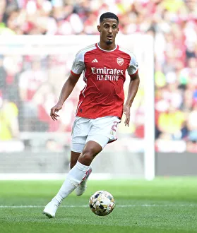 Arsenal's William Saliba at the 2023 Community Shield: Manchester City vs. Arsenal