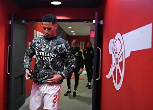 Arsenal V West Ham United 2023-24 Prints: Arsenal's William Saliba Gears Up: Arsenal FC vs West Ham United