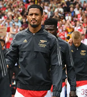 Arsenal V Sevilla - Emirates Cup 2022 Prints: Arsenal's William Saliba Gears Up: Arsenal v Sevilla - Emirates Cup 2022