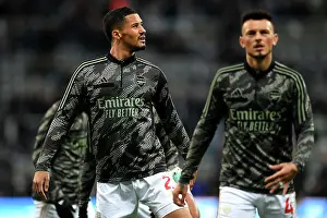 Arsenal's William Saliba Warms Up Ahead of Newcastle United Clash in Premier League 2023-24