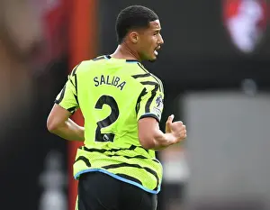 Arsenal's William Saliba Watches AFC Bournemouth vs Arsenal Premier League Match, 2023-24