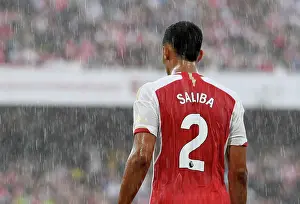 Arsenal V Fulham 2023-24 Prints: Arsenal's William Saliba Watches on During Arsenal vs Fulham Premier League Clash (2023-24)