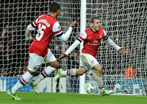Arsenal V Montpellier 2012-13 Prints: Arsenal's Wilshere and Oxlade-Chamberlain Celebrate Goal Against Montpellier (2012-13)