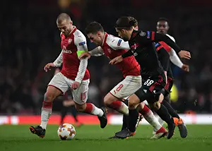 Arsenal V AC Milan 2017-18 Prints: Arsenal's Wilshere and Ramsey Clash with Milan's Rodriguez in Europa League Showdown