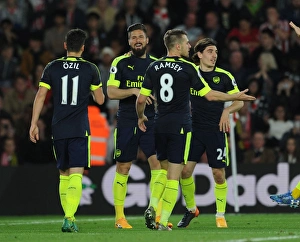 Arsenal's Winning Moment: Giroud, Ozil, Ramsey, and Bellerin Celebrate Goals Against Southampton (2016-17)