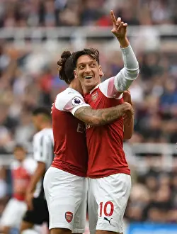 Newcastle United V Arsenal 2018-19 Prints: Arsenal's Winning Partnership: Ozil and Bellerin Celebrate Goals vs. Newcastle United