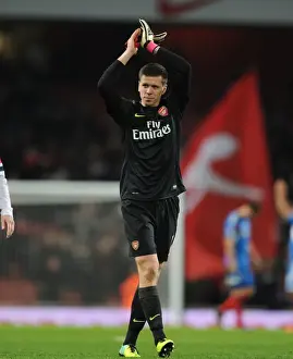 Arsenal V Hull City 2013-14 Prints: Arsenal's Wojciech Szczesny Celebrates with Fans after Arsenal v Hull City Victory (2013-14)