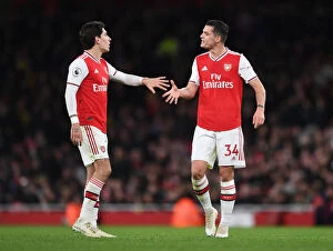 Images Dated 23rd February 2020: Arsenal's Xhaka and Bellerin in Action against Everton in the Premier League