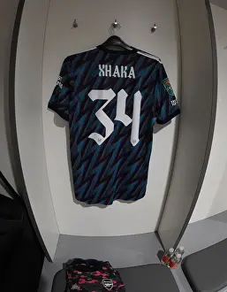 Arsenal's Xhaka Jersey in Anfield Changing Room - Carabao Cup Semi-Final Showdown: Liverpool vs Arsenal (2021-2022)