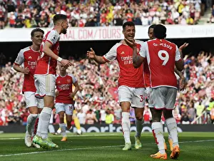 Arsenal's Xhaka and Jesus Celebrate First Goal Against Wolverhampton Wanderers (2022-23)