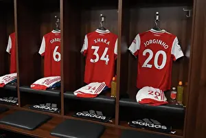 Leicester City V Arsenal 2022-23 Prints: Arsenal's Xhaka and Jorginho Jerseys in Leicester Changing Room - Premier League Clash 2022-23