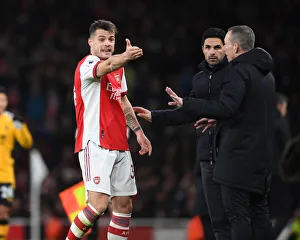 Arsenal's Xhaka Protests to Referee during Arsenal vs. Wolverhampton Wanderers (2021-22)